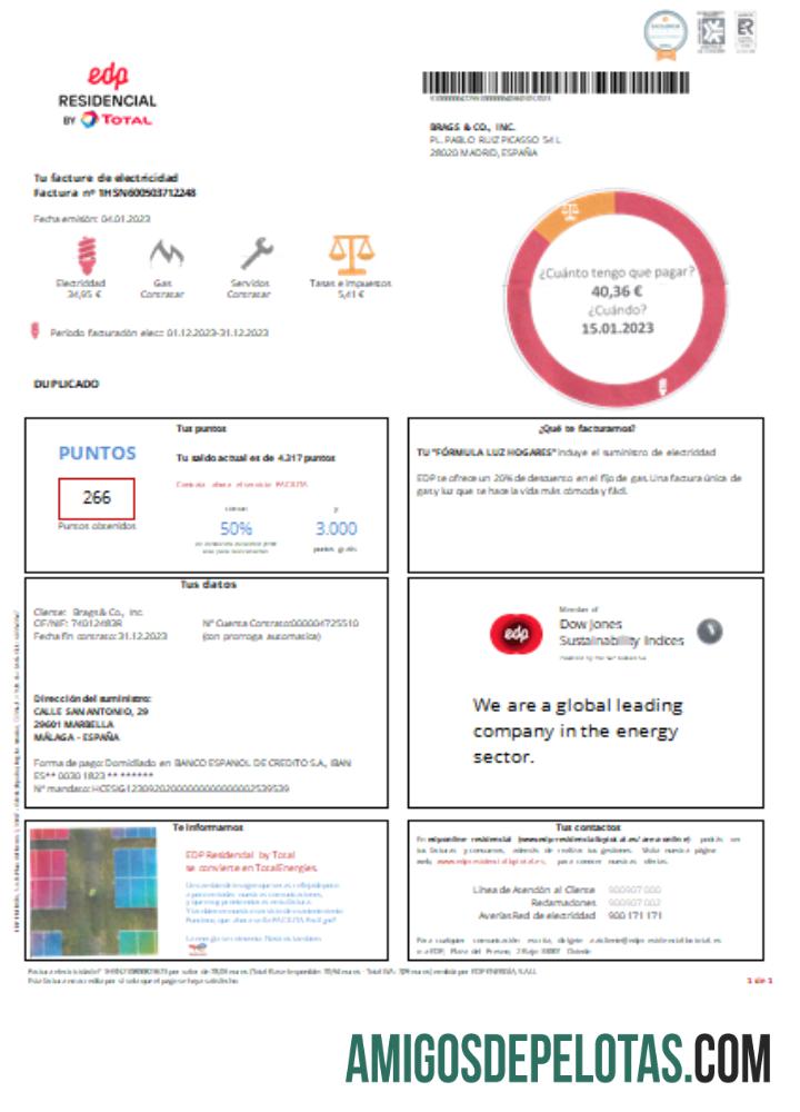 Lei de Negócios de Utilidades da EDP Espanha, SCR baixar para verificação